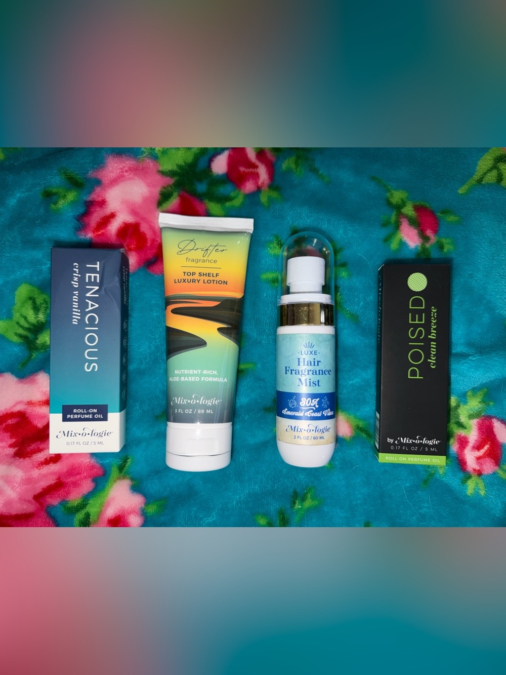 Mixologie; 2 new rollerballs, 1 new lotion, 1 hair mist; used once